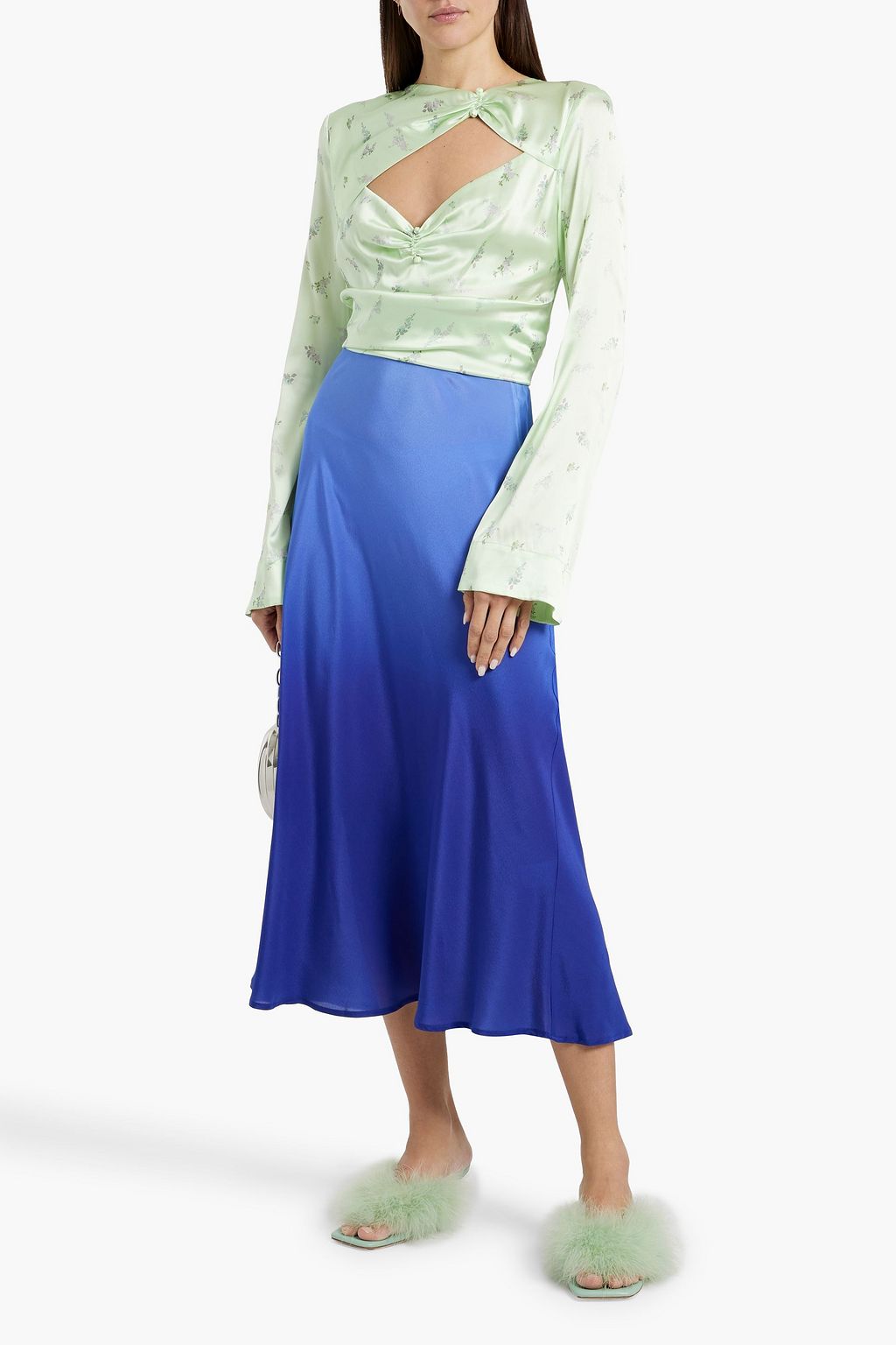 RIXO Kelly dégradé silk crepe de chine midi skirt