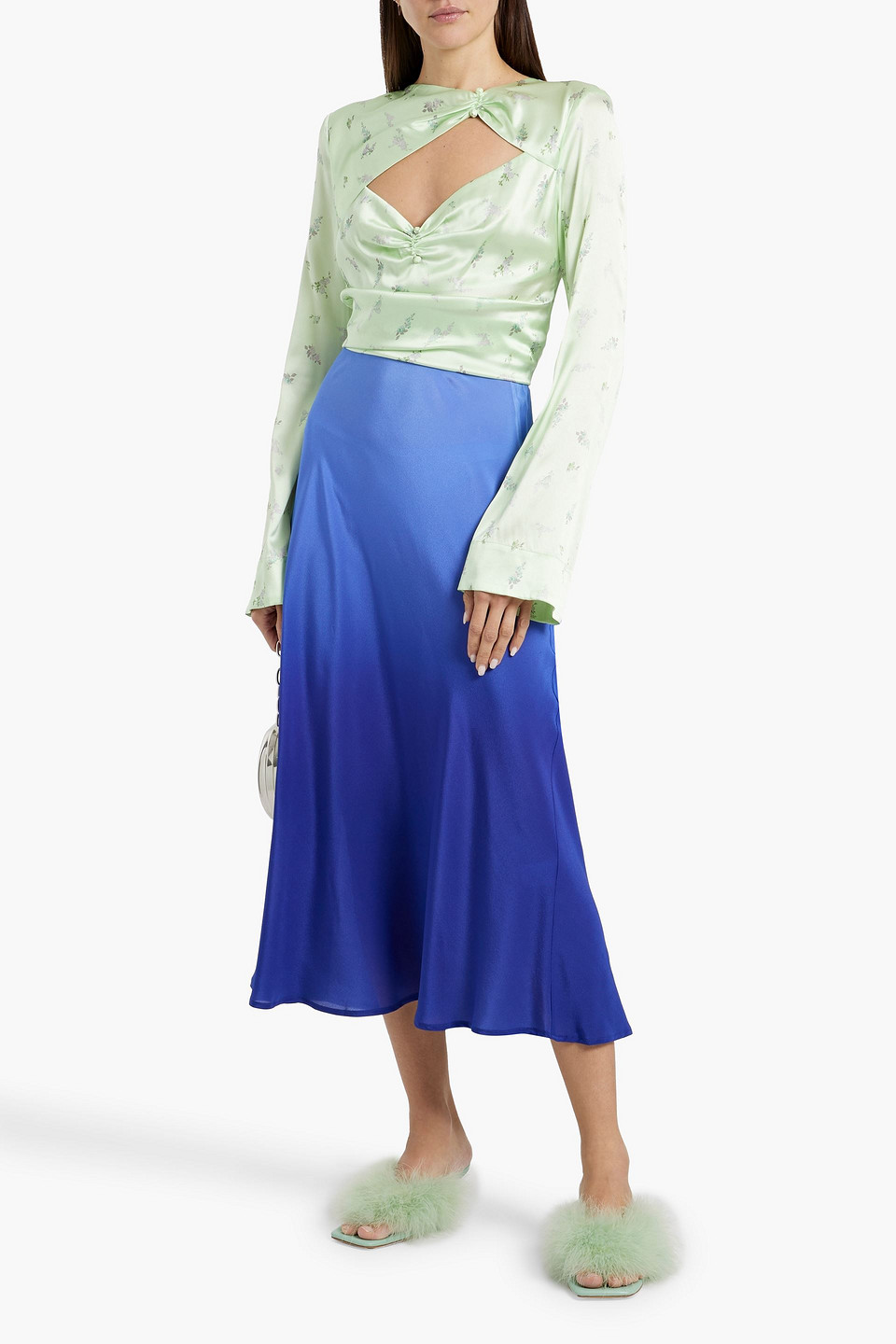 Rixo London Kelly Dégradé Silk Crepe De Chine Midi Skirt In Blue