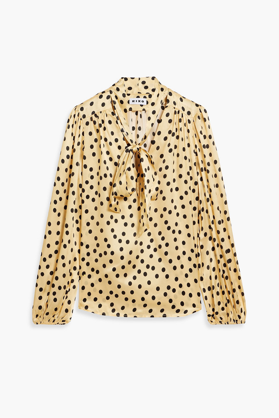 Rixo London Moss Polka-dot Tie-neck Silk Blouse In Pastel Yellow