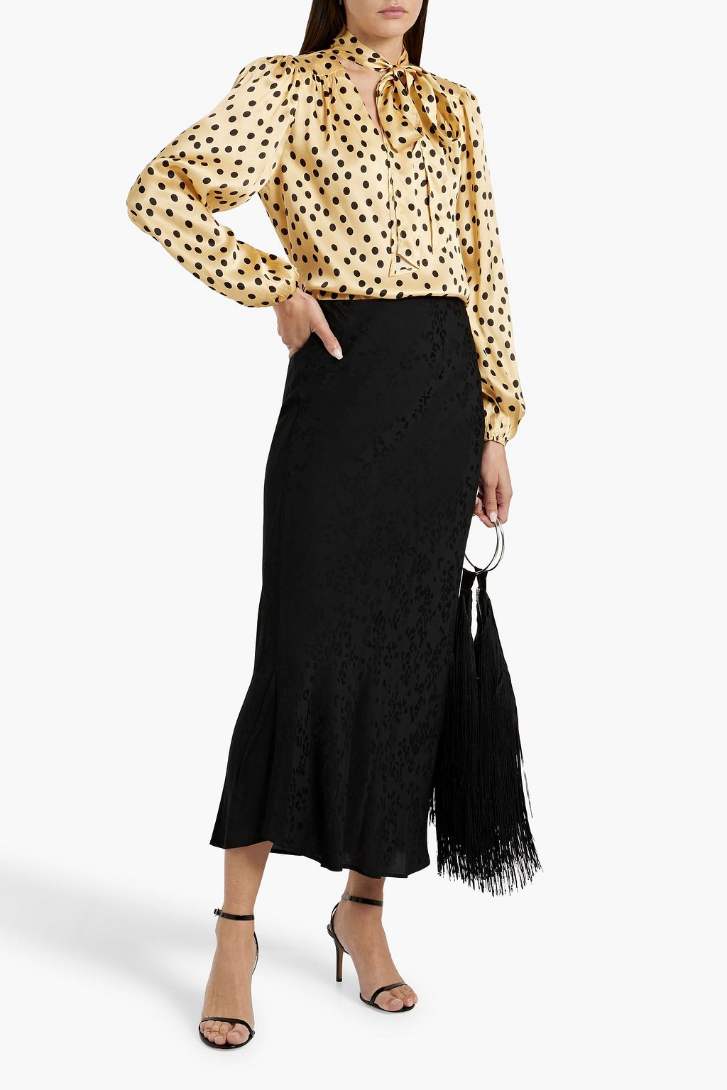 RIXO Moss pussy-bow polka-dot silk-satin blouse