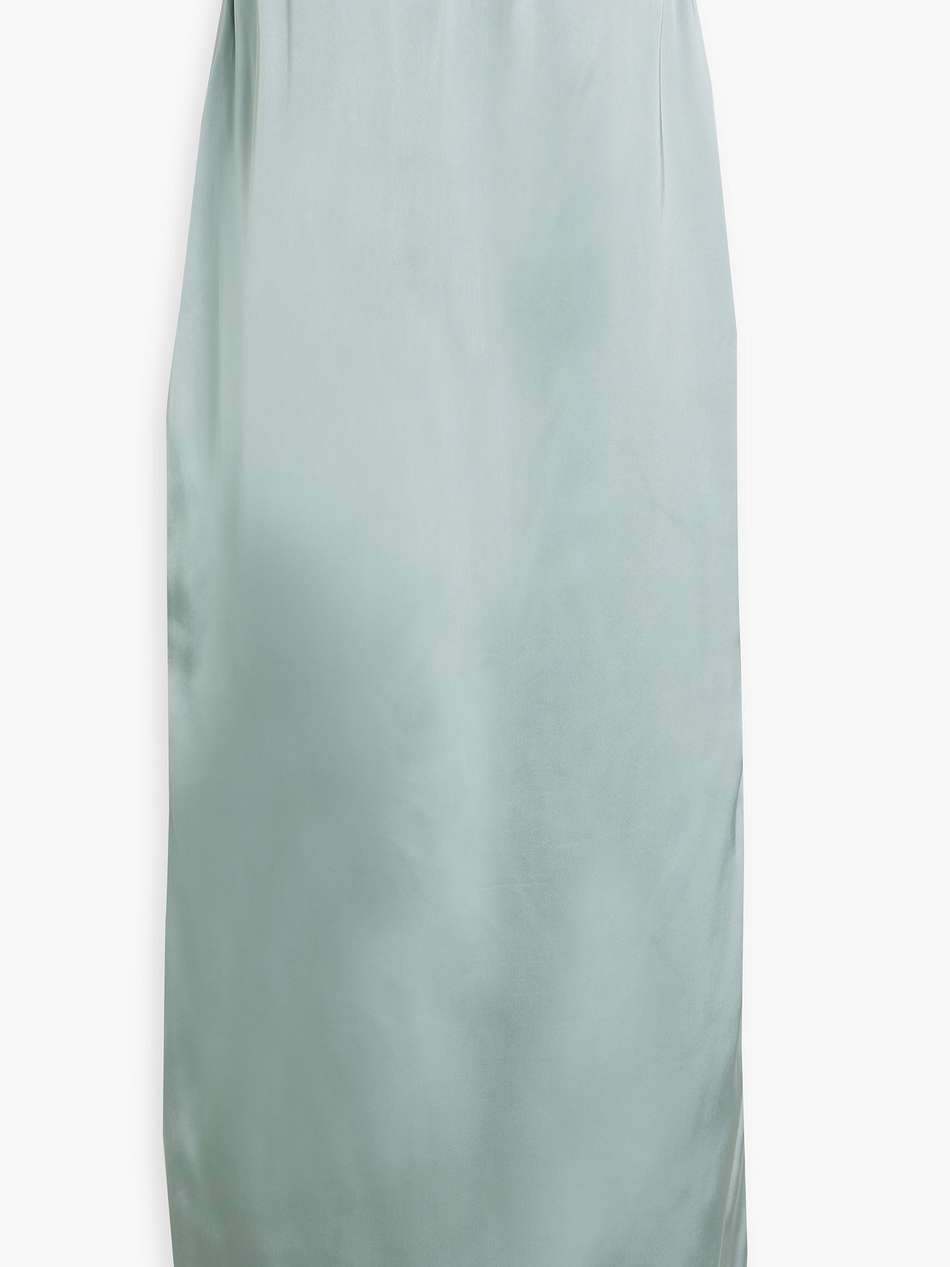 strapless satin midi dress