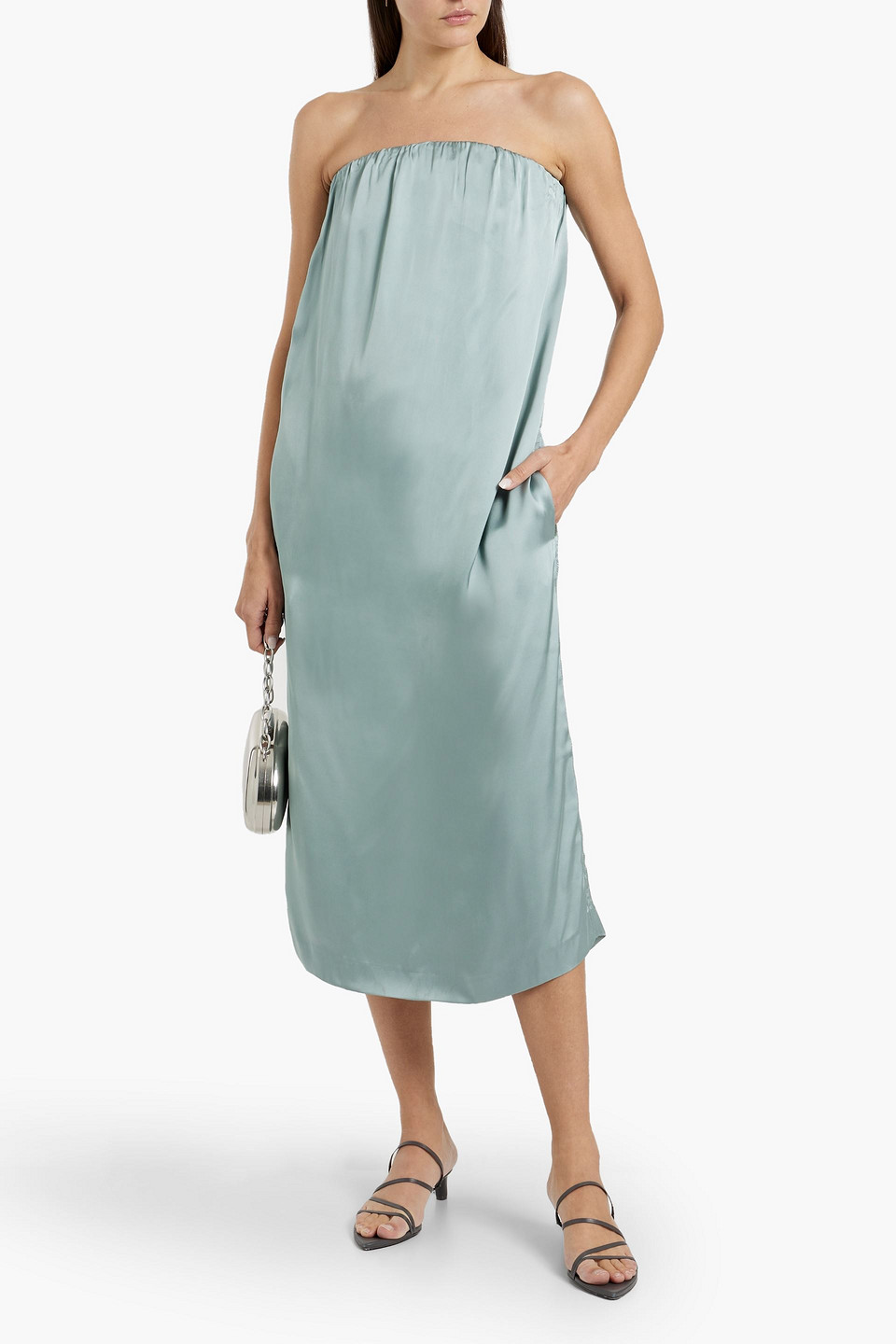 LOULOU STUDIO STRAPLESS SATIN MIDI DRESS