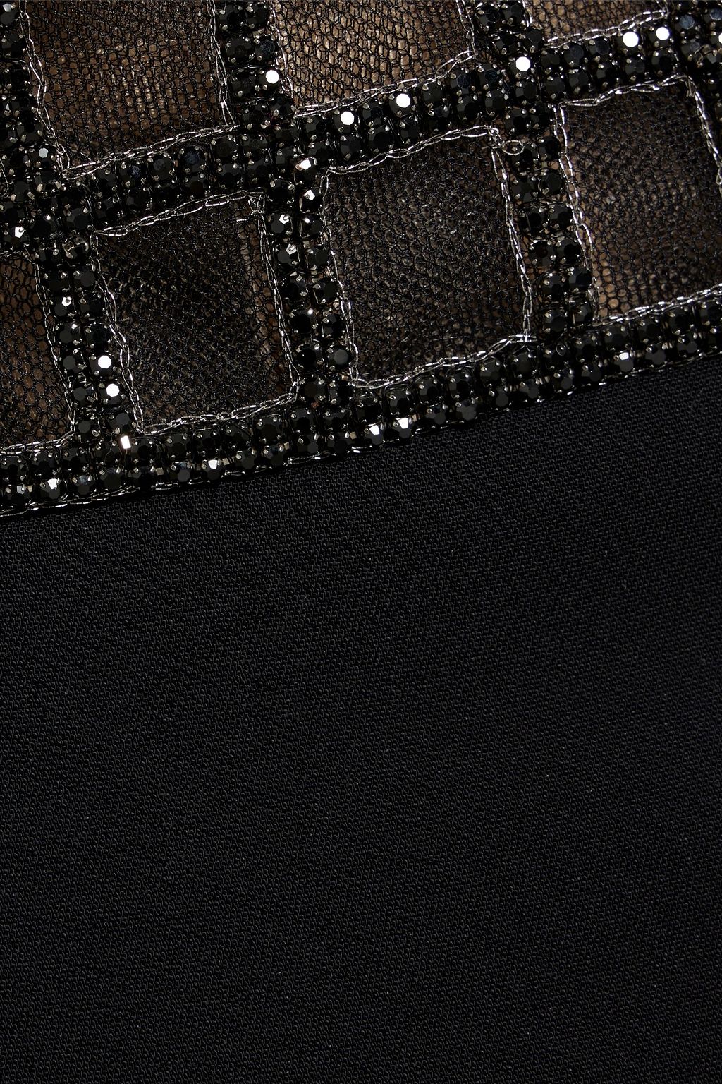 OSCAR DE LA RENTA Crystal-embellished tulle-paneled crepe midi dress