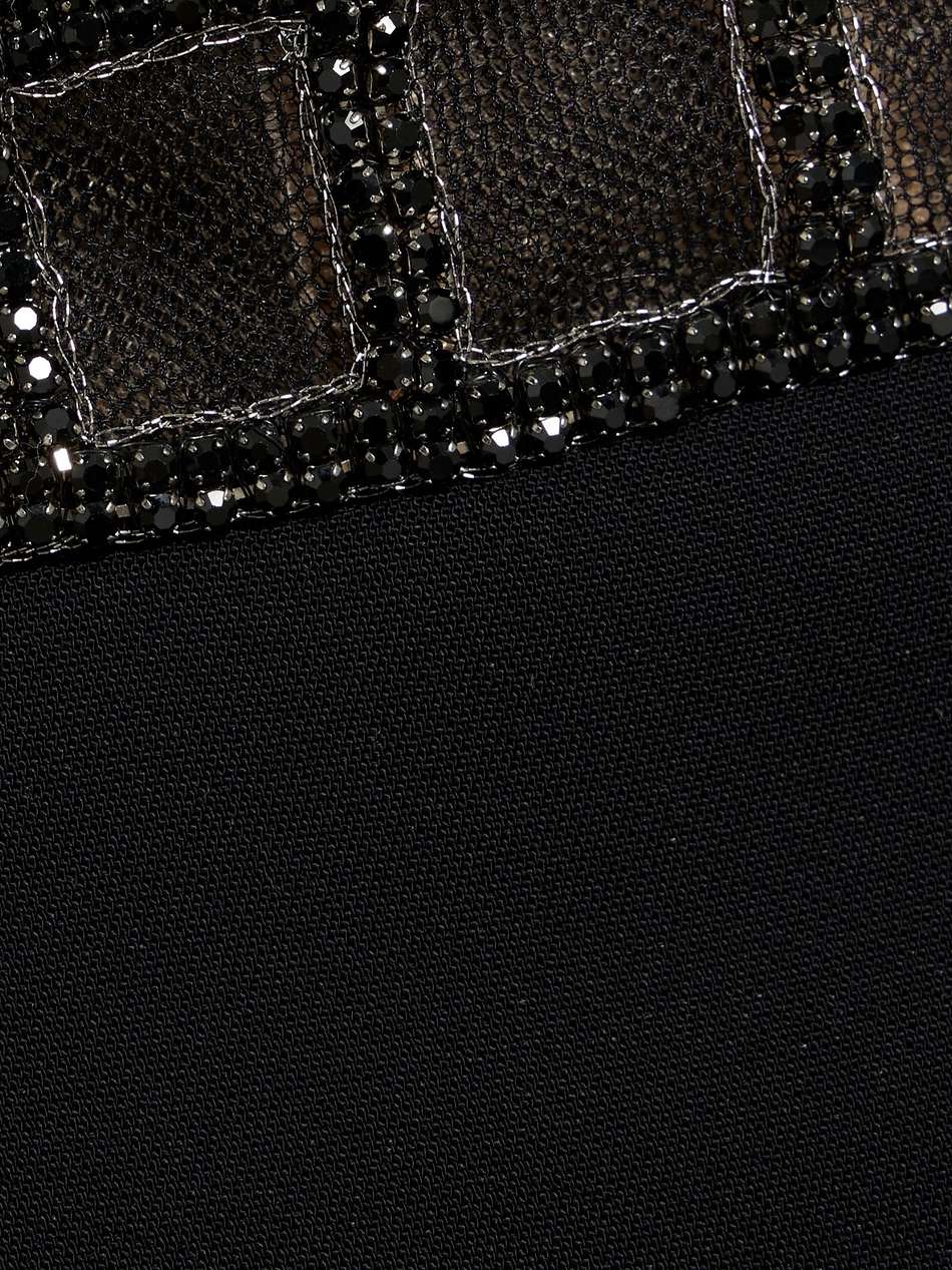 crystal-embellished tulle-paneled crepe midi dress