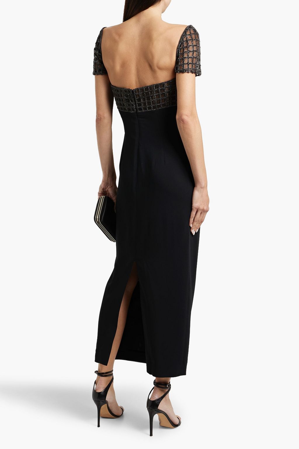 OSCAR DE LA RENTA Crystal-embellished tulle-paneled crepe midi dress