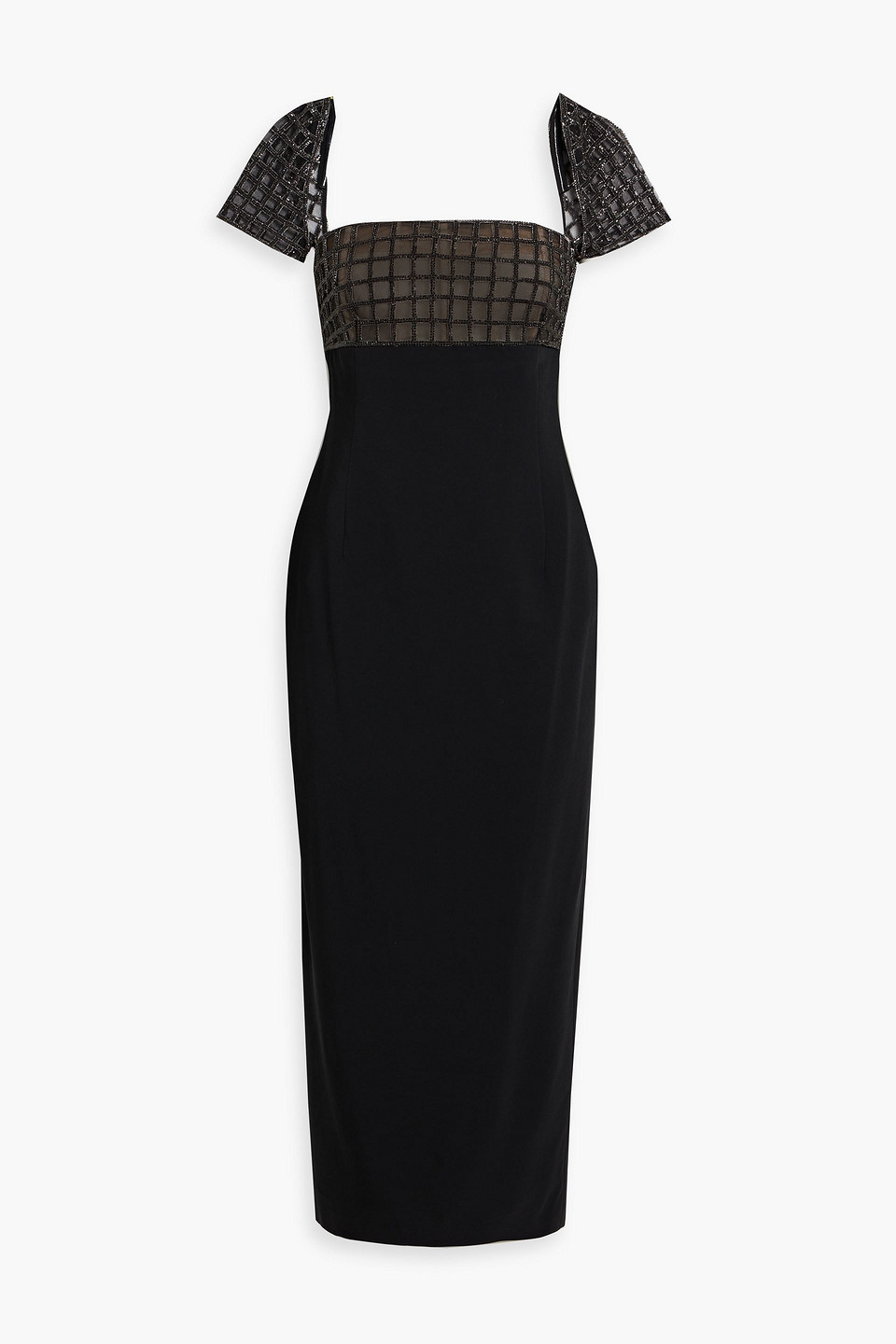 Oscar De La Renta Crystal-embellished Tulle-paneled Crepe Midi Dress In Black