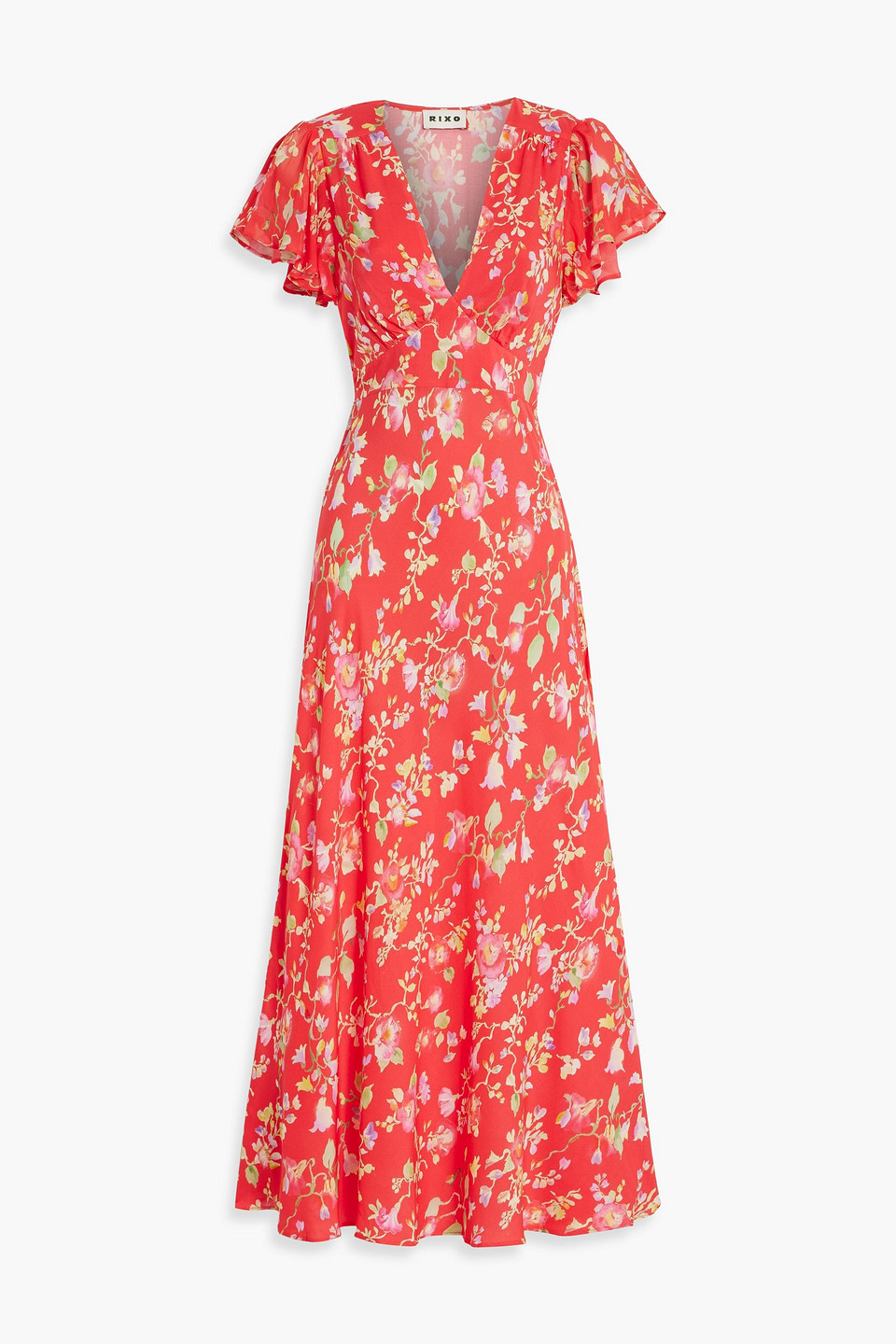 Rixo London Florida Floral-print Crepe Midi Dress In Red