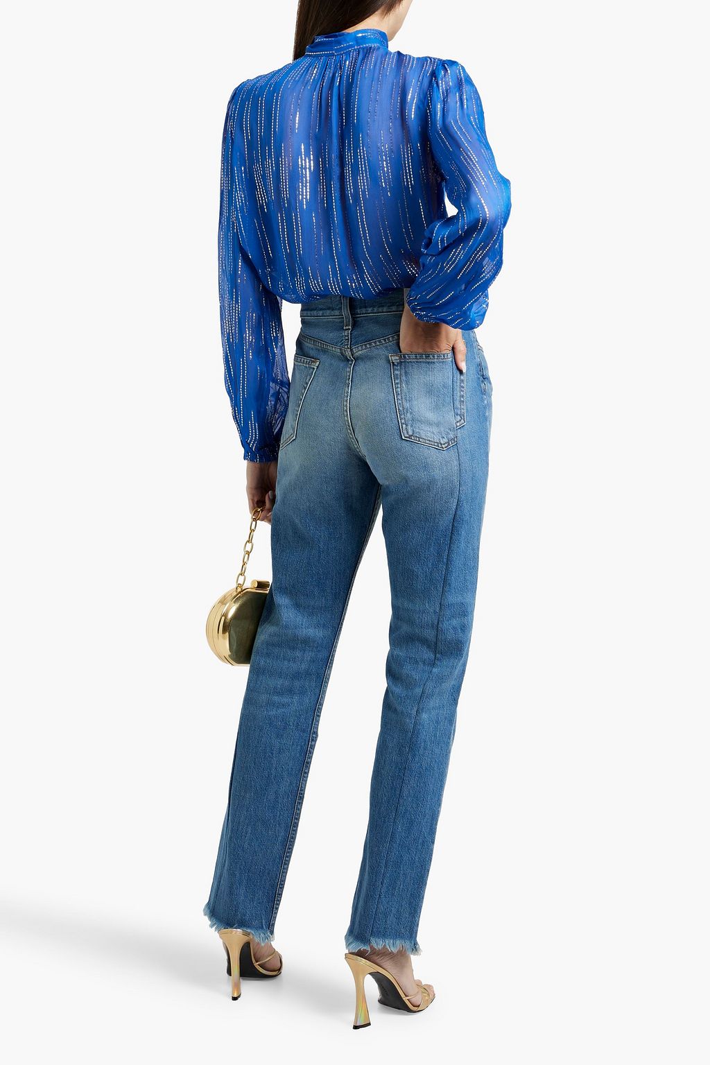 RIXO Moss pussy-bow metallic jacquard blouse