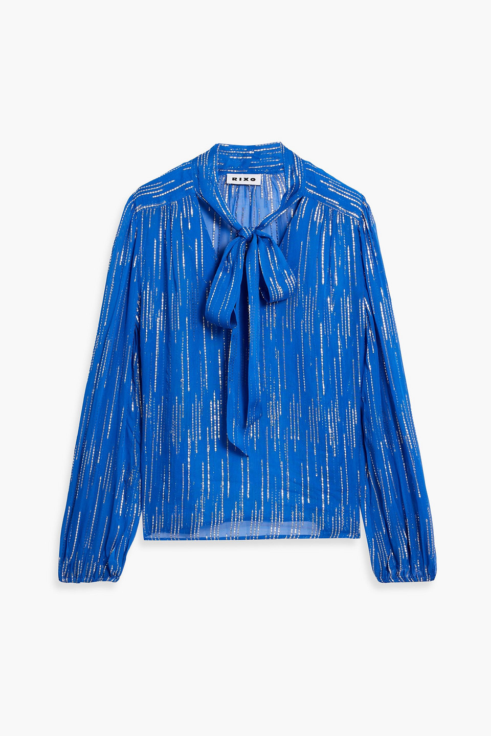 Rixo London Moss Pussy-bow Metallic Jacquard Blouse In Cobalt Blue