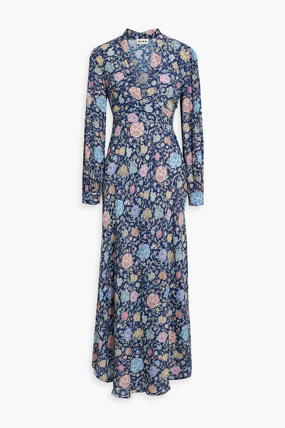 Rixo London Trula Floral-print Crepe De Chine Maxi Dress In Navy
