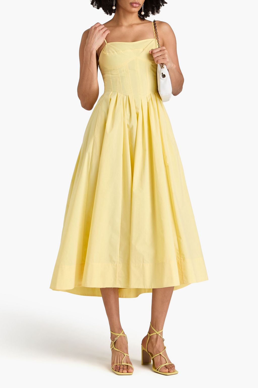 SIMKHAI Kittiya Midikleid aus Baumwollpopeline mit Falten