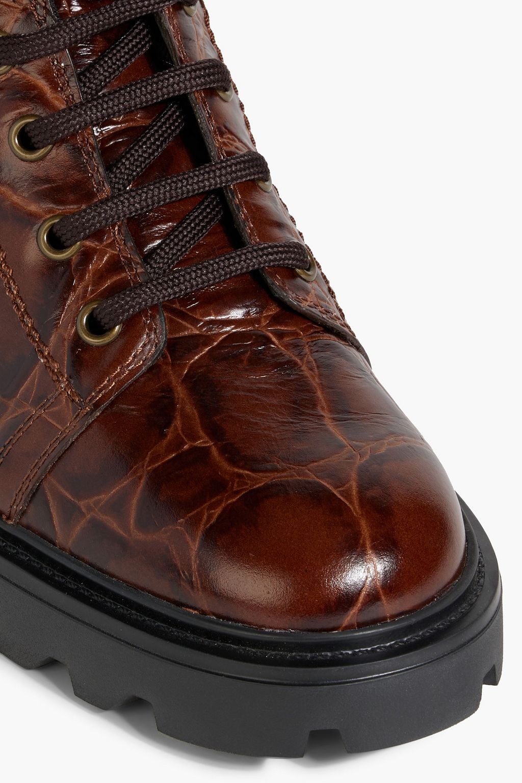 TOD'S Croc-effect leather combat boots