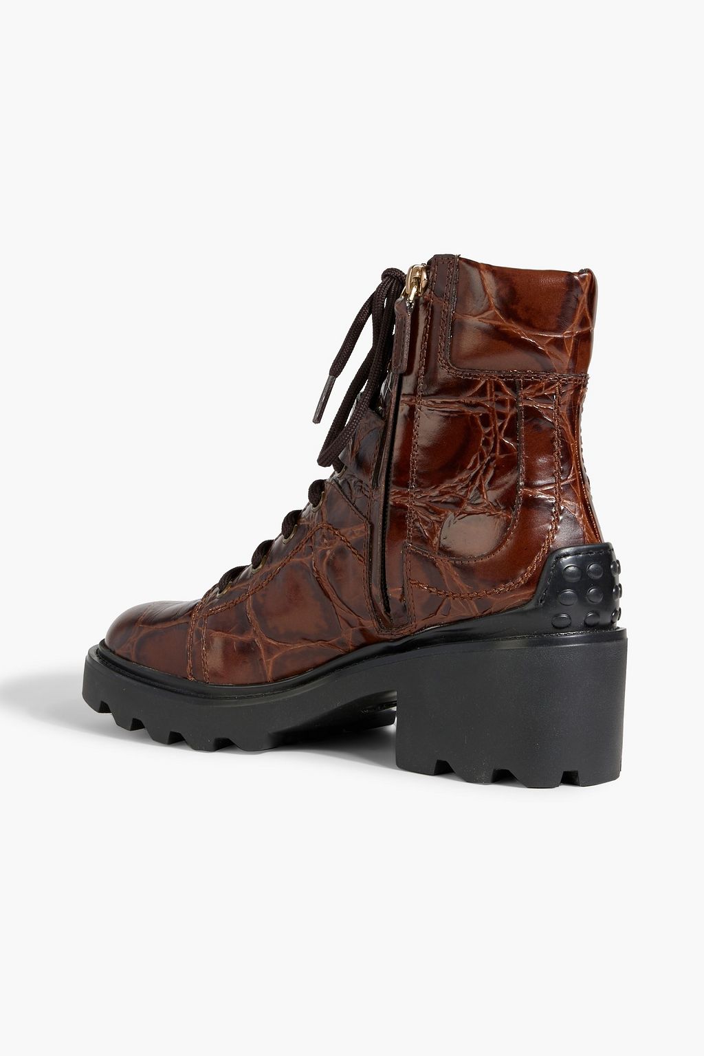 TOD'S Croc-effect leather combat boots
