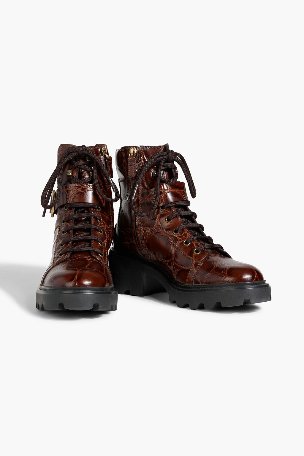TOD'S Croc-effect leather combat boots
