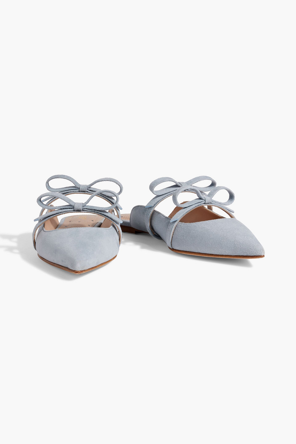 Redv Bow-detailed Suede Slippers In Sky Blue