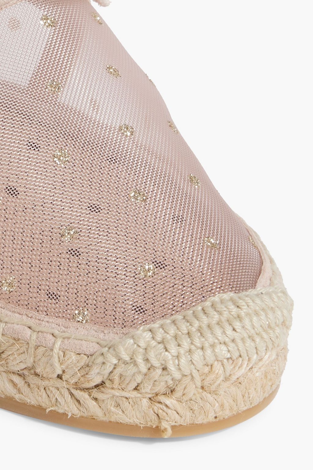 RED(V) Bow-detailed glittered mesh espadrilles