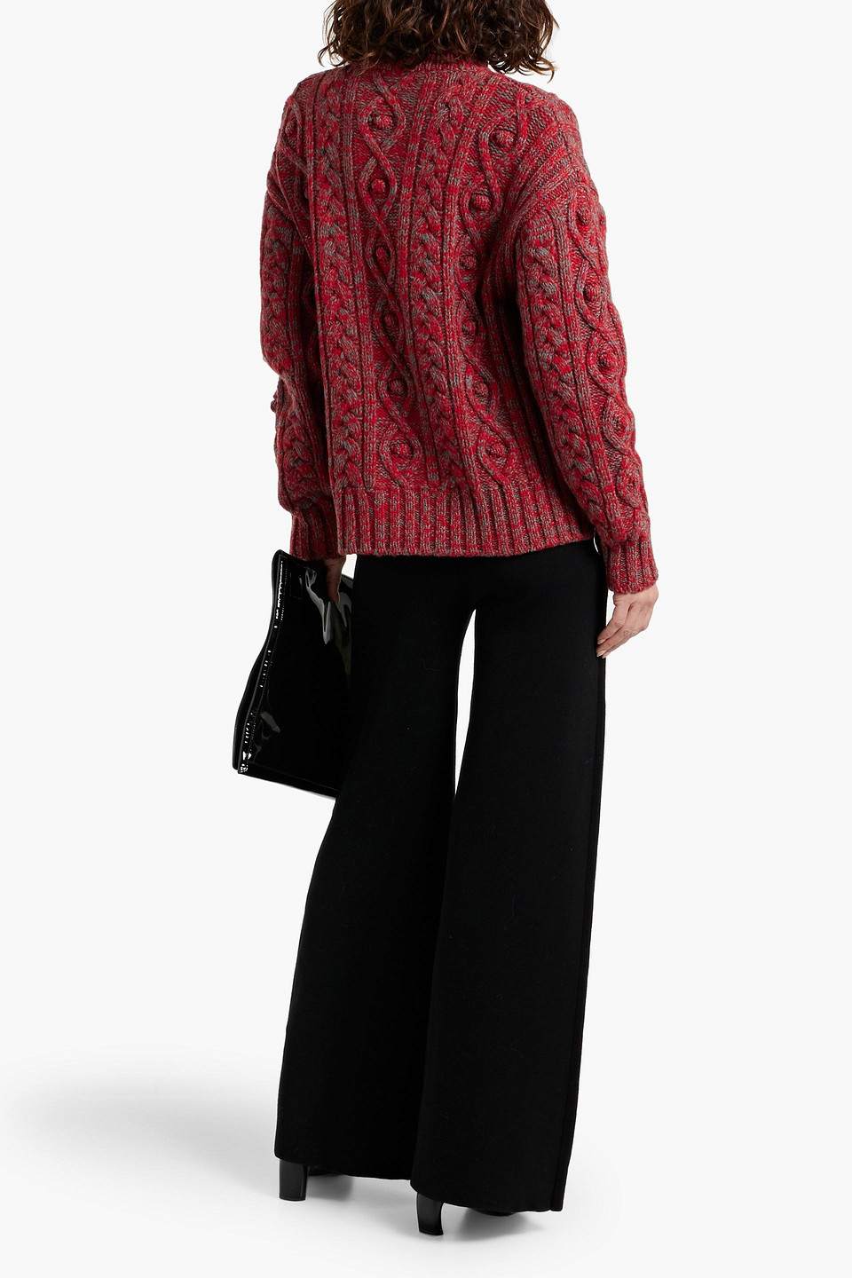 RABANNE ZIP-DETAILED MARLED CABLE-KNIT WOOL TURTLENECK SWEATER