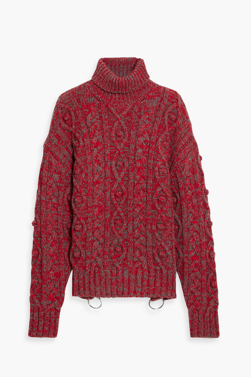 Rabanne Zip-detailed Marled Cable-knit Wool Turtleneck Sweater In Red