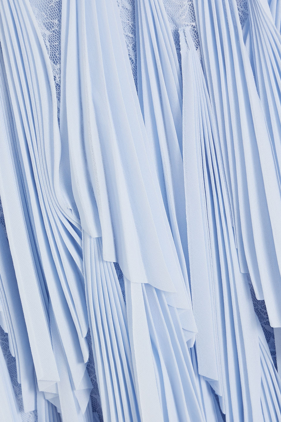 Simkhai Gertrude Pleated Chiffon And Lace Gown In Light Blue