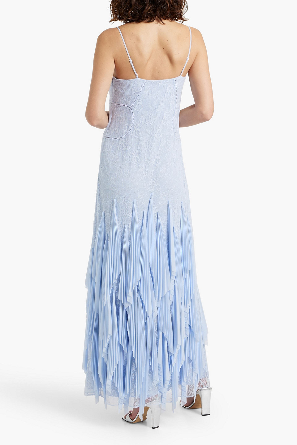 Simkhai Gertrude Pleated Chiffon And Lace Gown In Light Blue