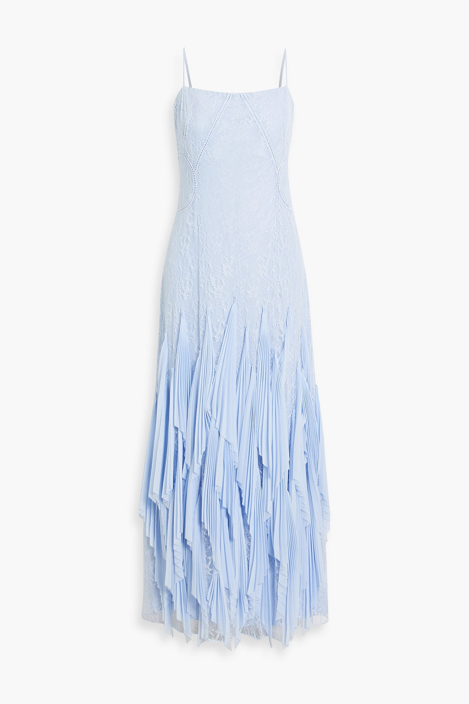 Simkhai Gertrude Pleated Chiffon And Lace Gown In Light Blue