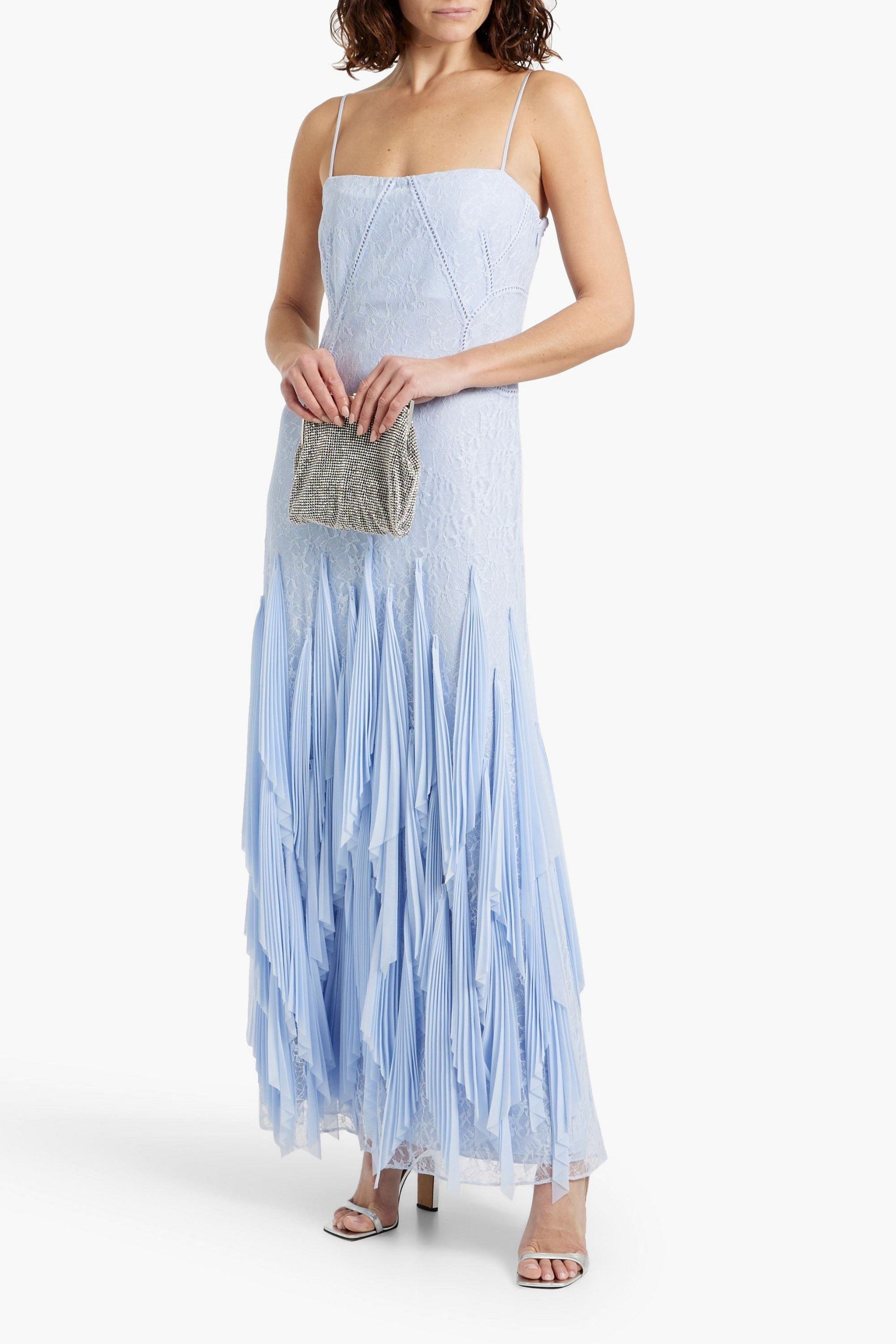 SIMKHAI Gertrude pleated chiffon and lace gown