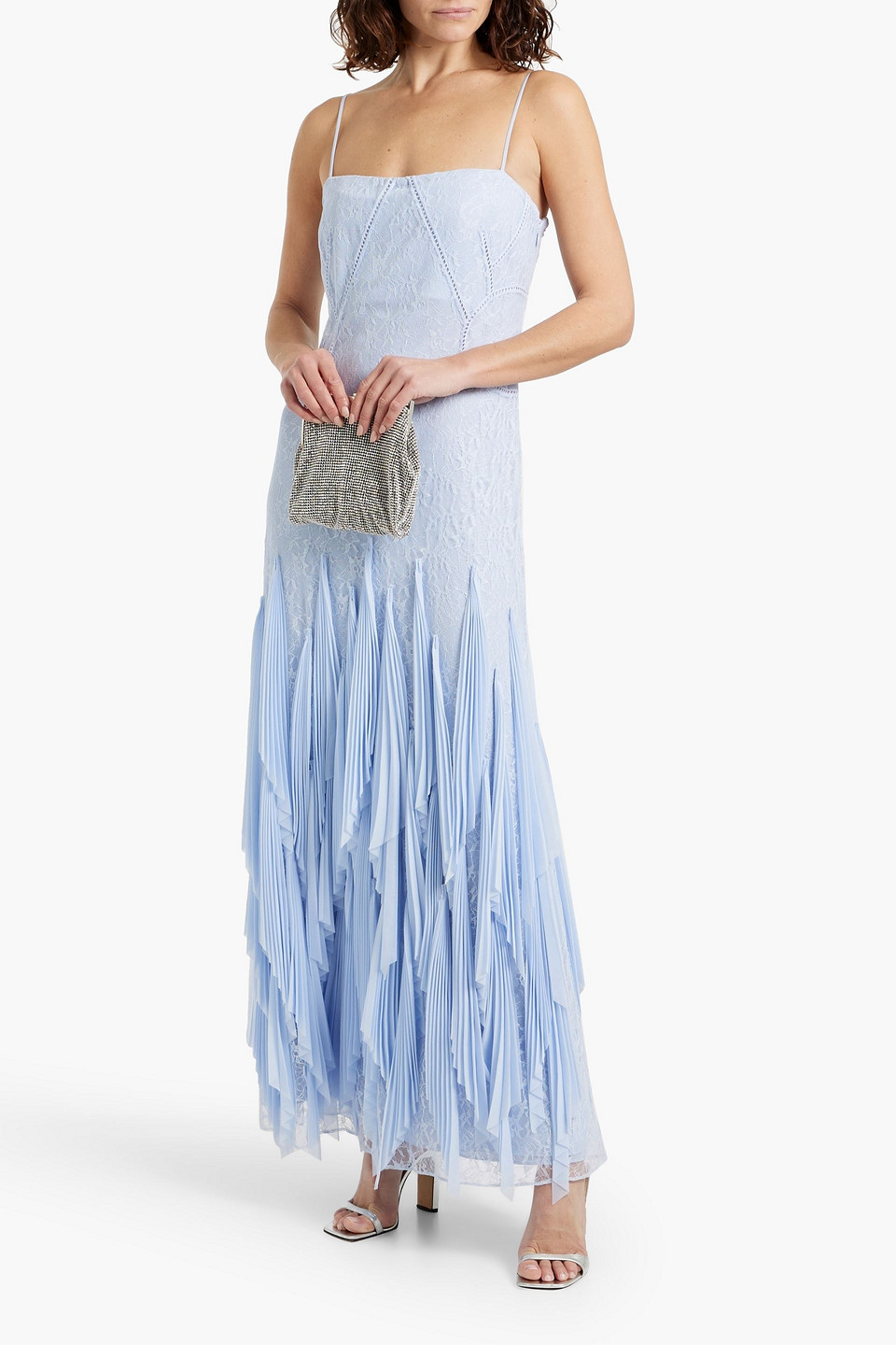Simkhai Gertrude Pleated Chiffon And Lace Gown In Light Blue