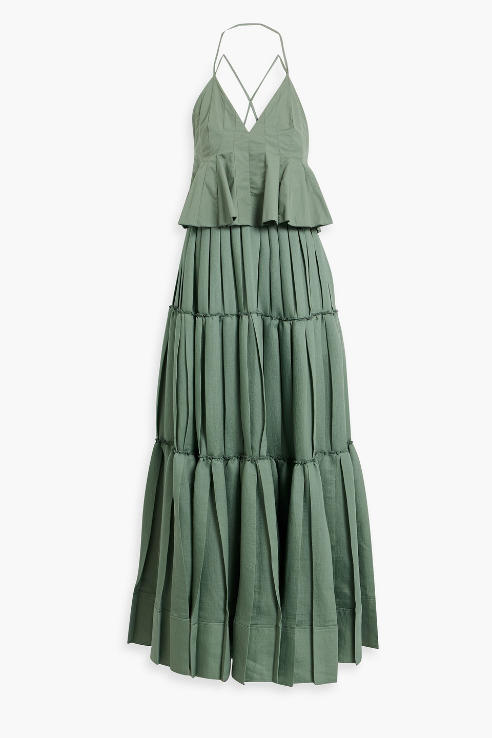 Simkhai Delania Tiered Cotton-poplin And Georgette Maxi Dress In Army Green