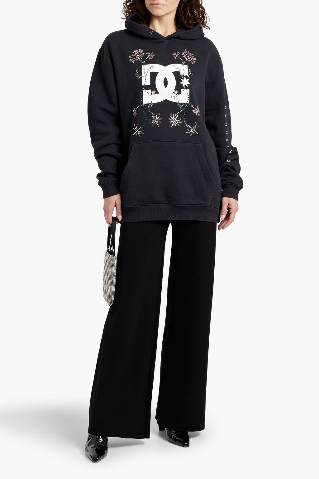 CONNER IVES Printed crystal-embellished cotton-fleece hoodie