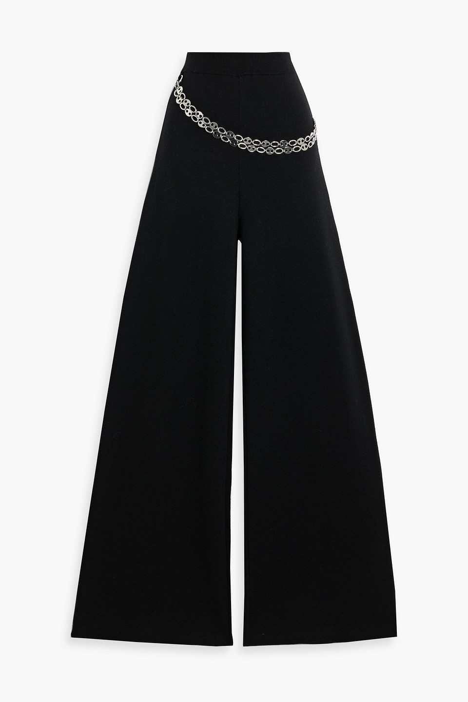 rabanne - chain-embellished merino wool-blend wide-leg pants - black - s
