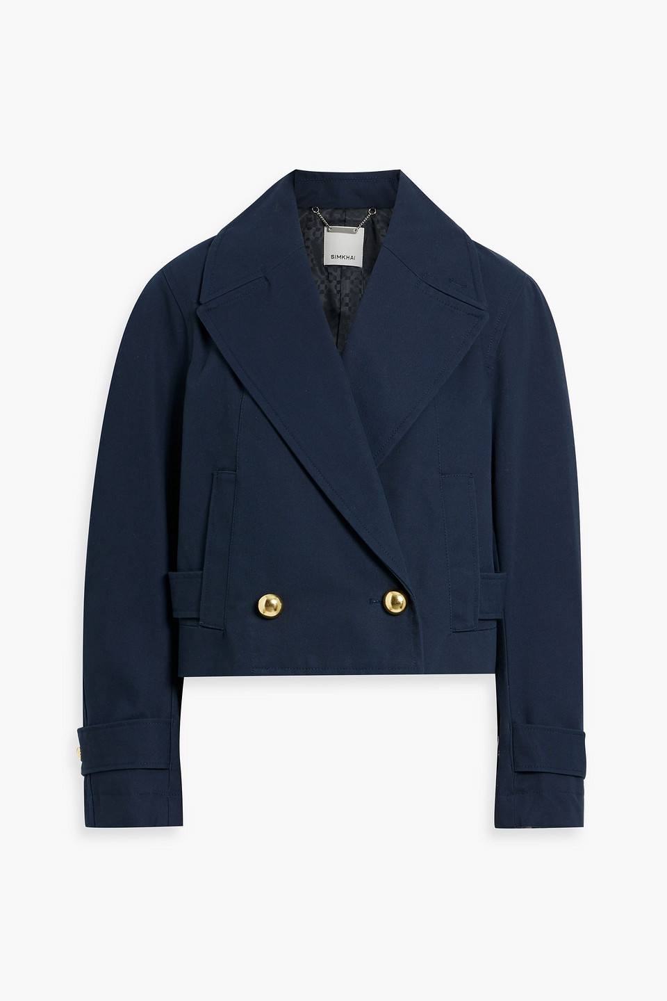 Simkhai Olina Cropped Double-breasted Cotton Jacket In Midnight Blue
