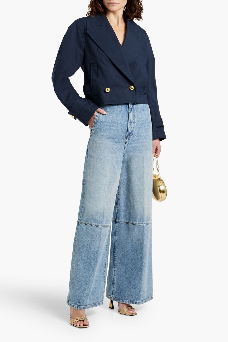 Simkhai Olina Cropped Double-breasted Cotton Jacket In Midnight Blue