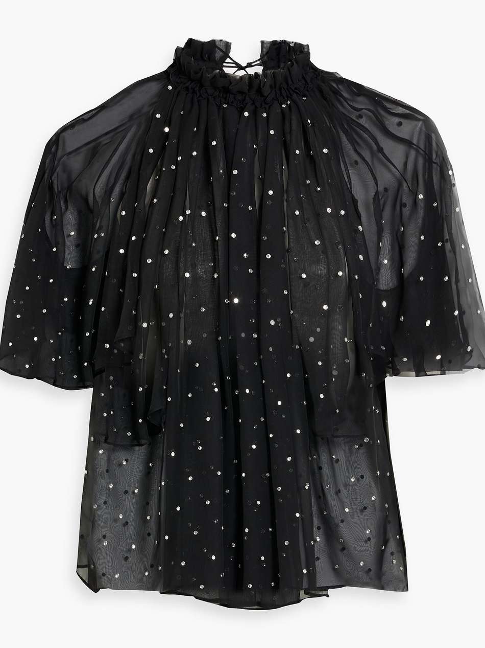 embellished ruffled chiffon top