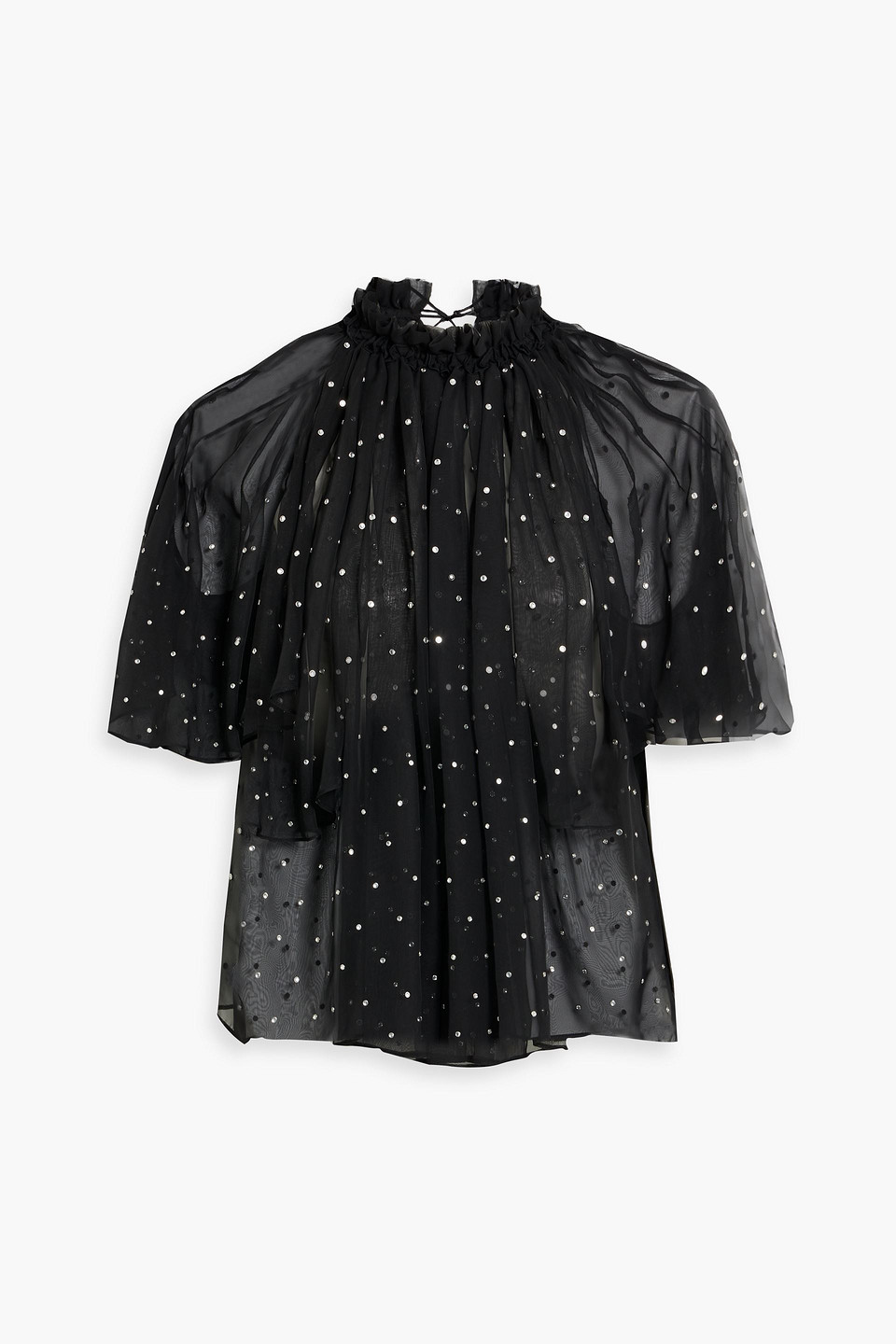 Rabanne Pleated Crystal-embellished Chiffon Top In Black