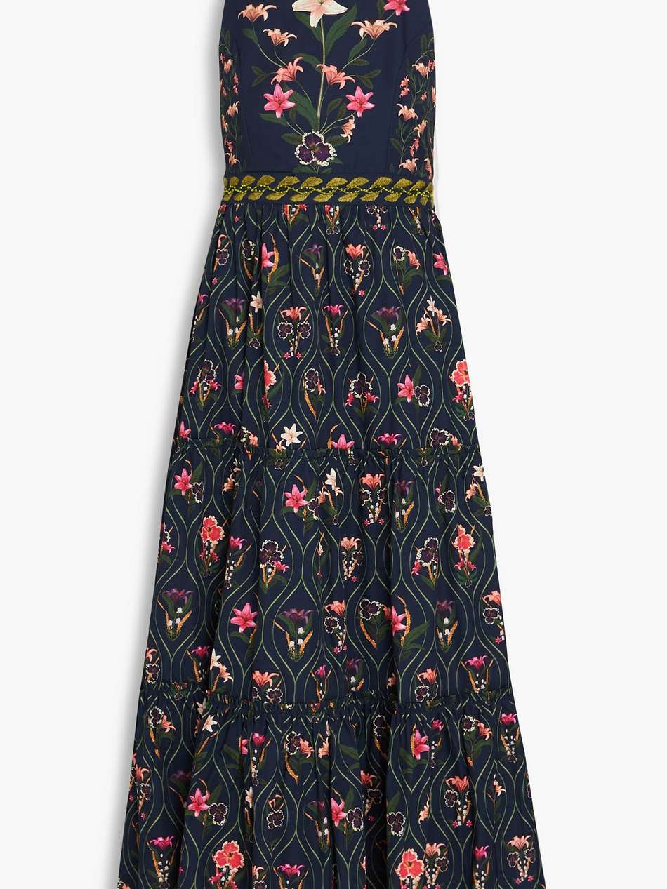 consuelo embellished floral-print cotton halterneck midi dress