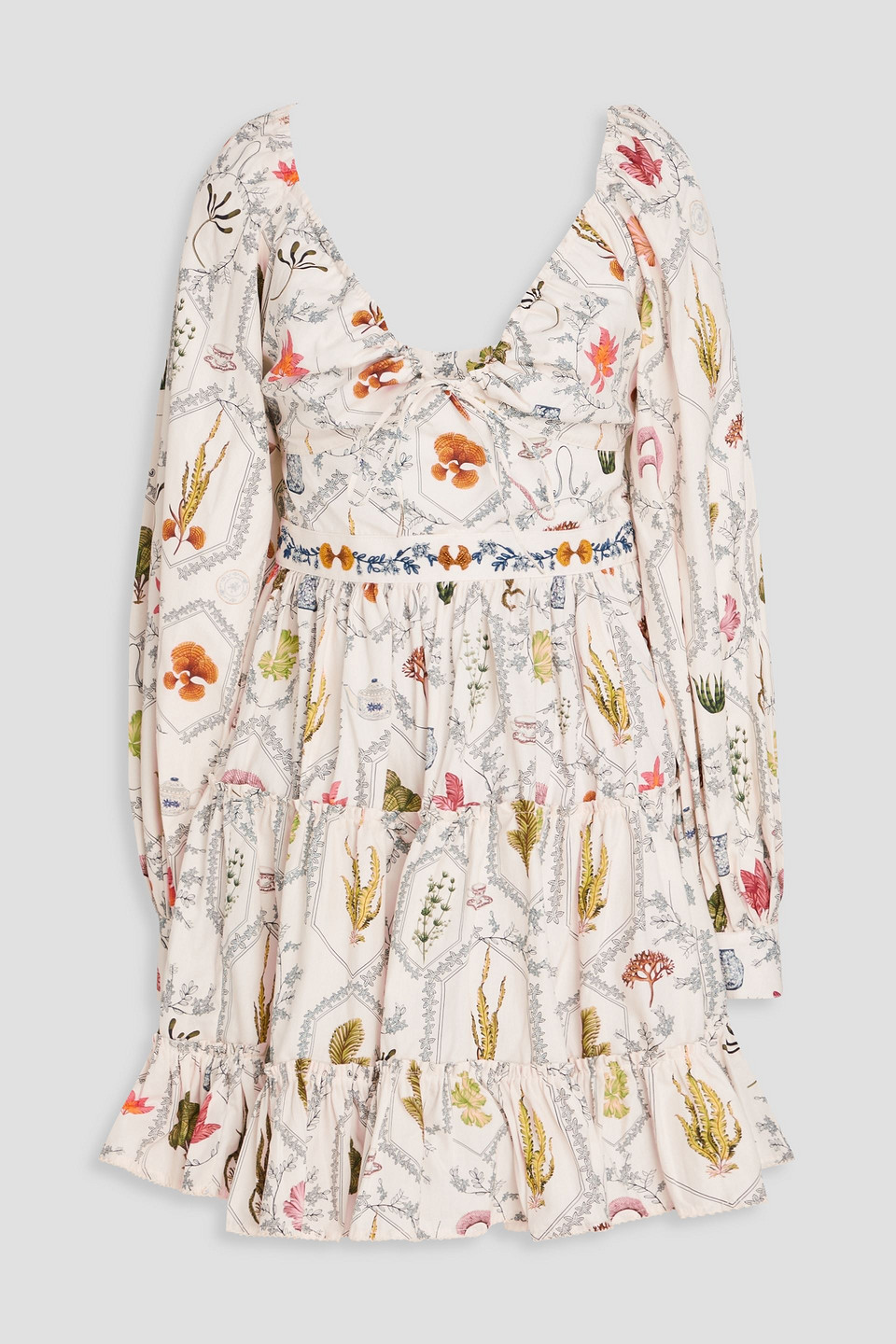 Agua By Agua Bendita Honore Embellished Ruffled Cotton Mini Dress In Ivory