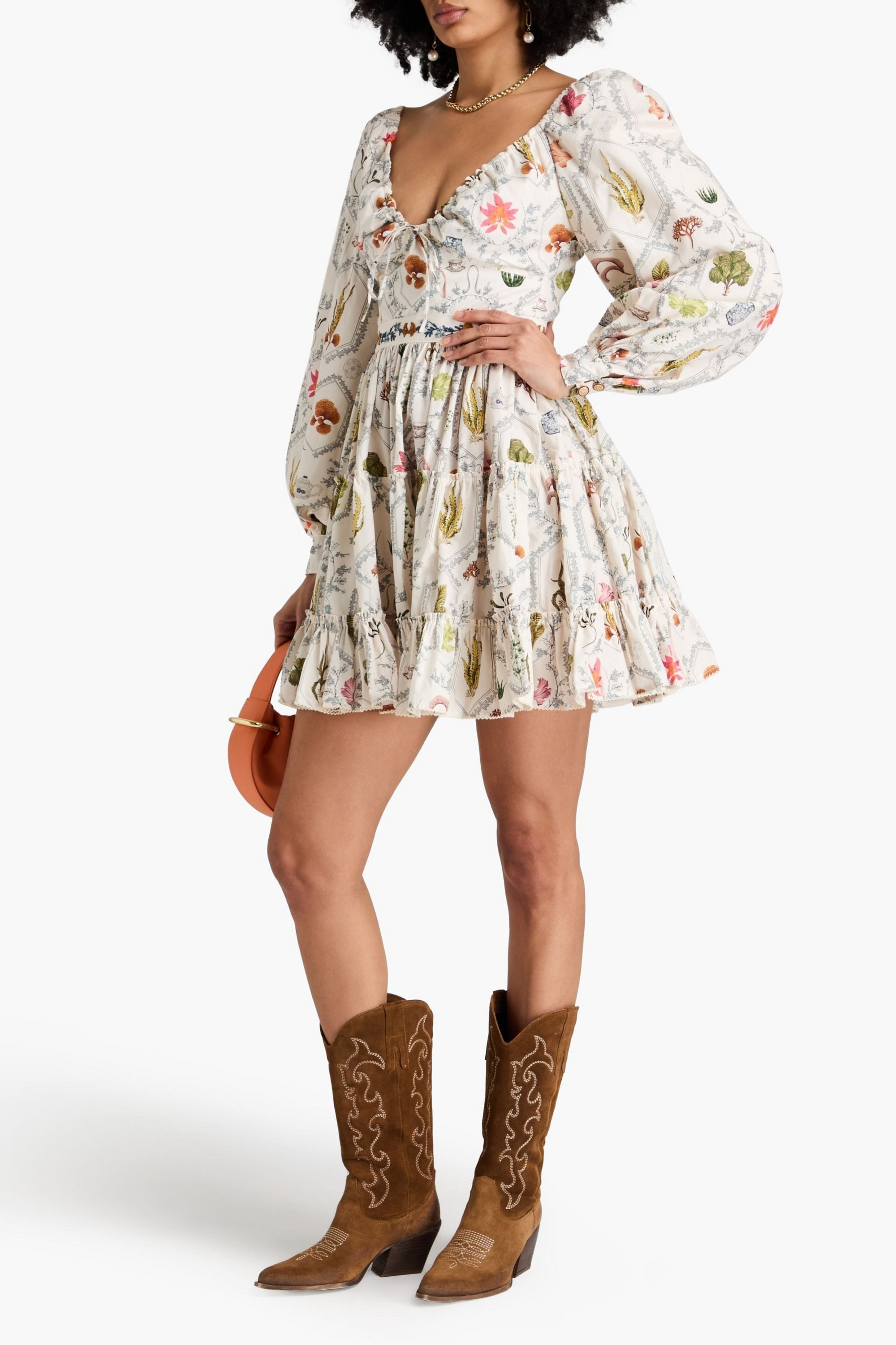 Agua by Agua Bendita Honore embellished ruffled cotton mini dress