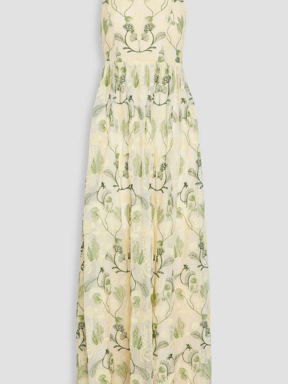 acanella embroidered tulle halterneck maxi dress