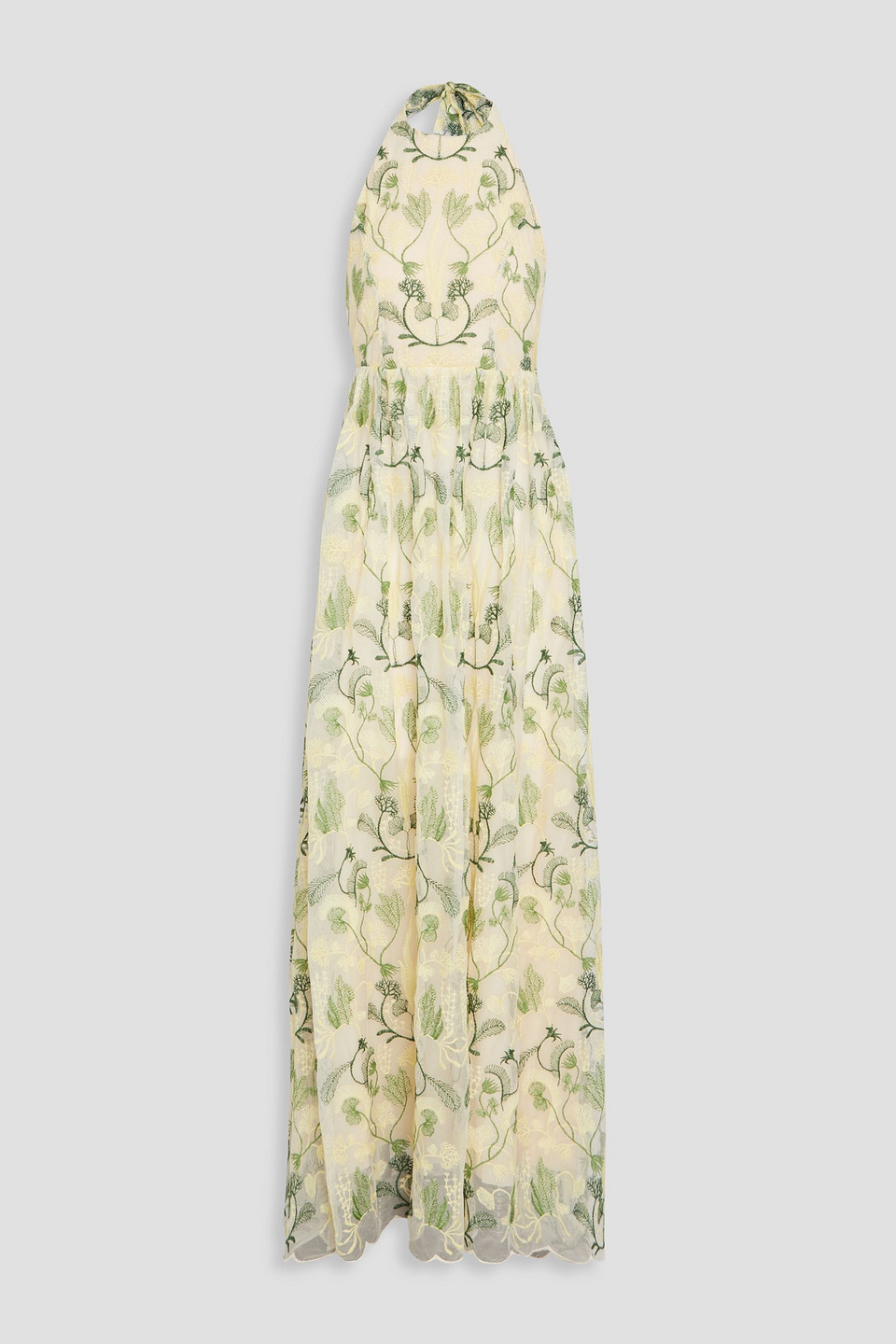 Agua By Agua Bendita Acanella Embroidered Tulle Maxi Halterneck Dress In Ivory