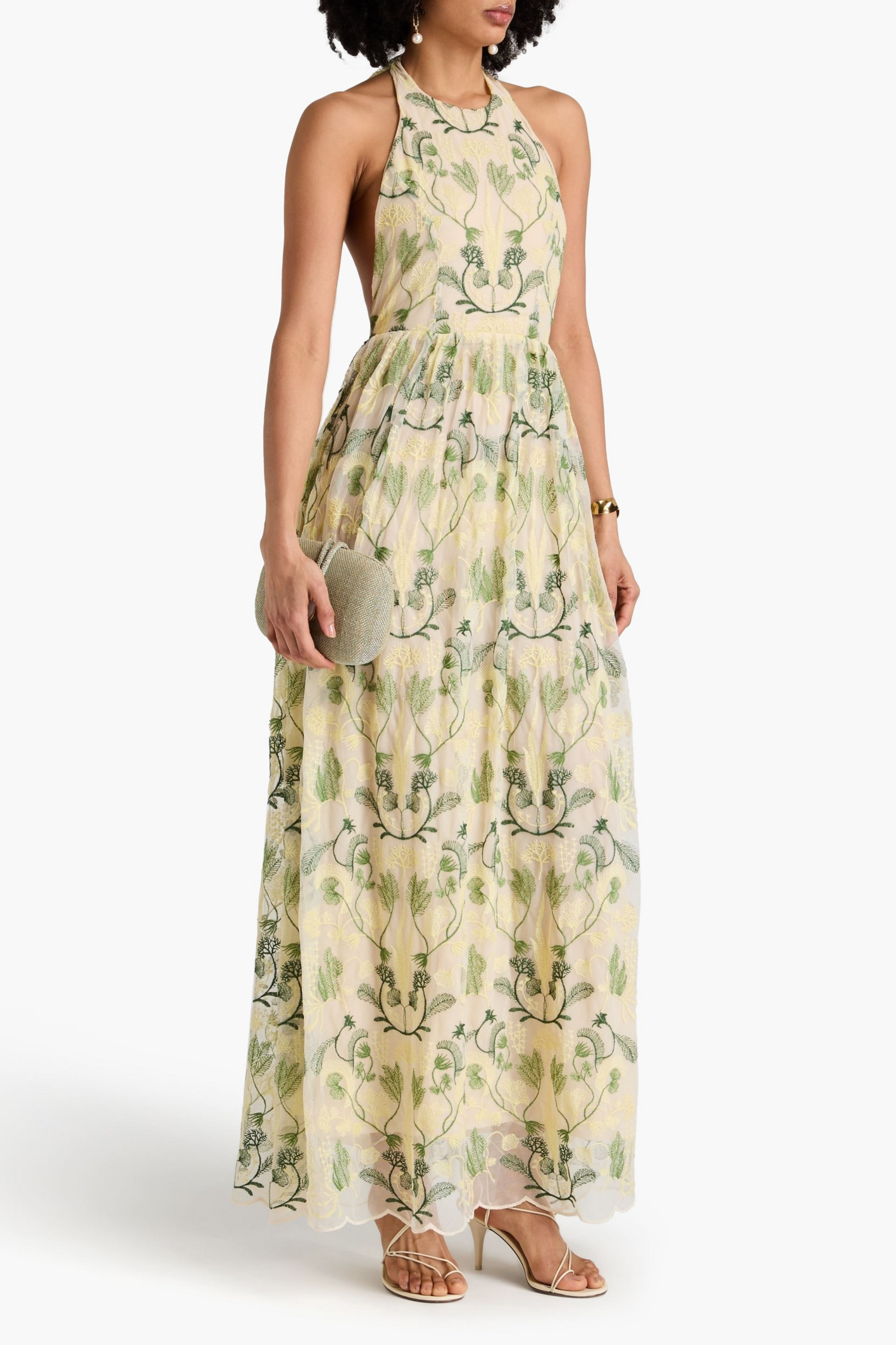 Agua by Agua Bendita Acanella embroidered tulle halterneck maxi dress