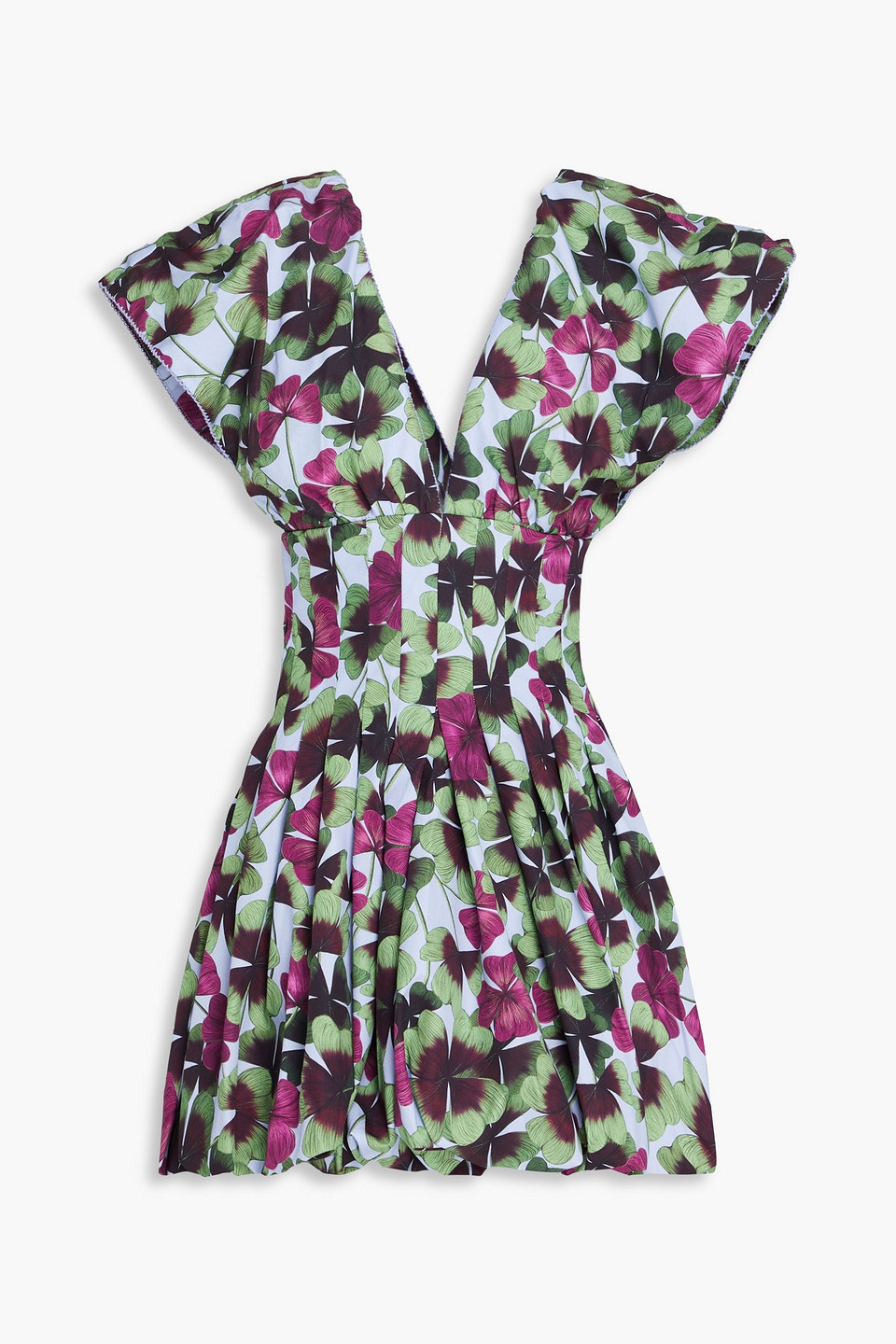 Agua By Agua Bendita Pleated Floral-print Cotton Mini Dress In Violet
