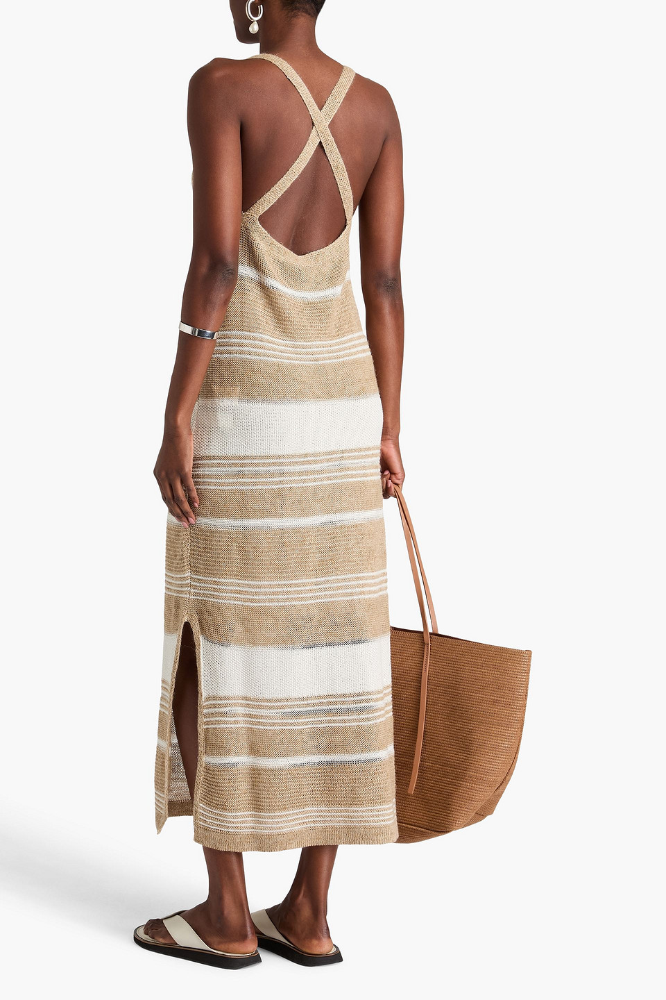 FABIANA FILIPPI METALLIC STRIPED LINEN AND WOOL-BLEND MAXI DRESS