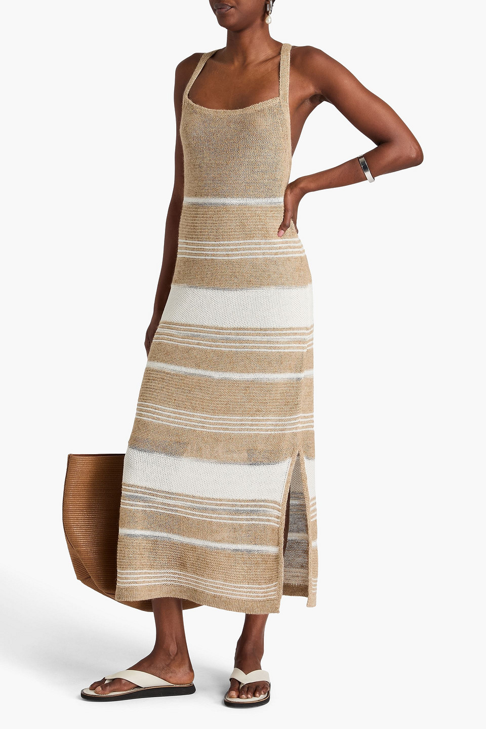 FABIANA FILIPPI METALLIC STRIPED LINEN AND WOOL-BLEND MAXI DRESS
