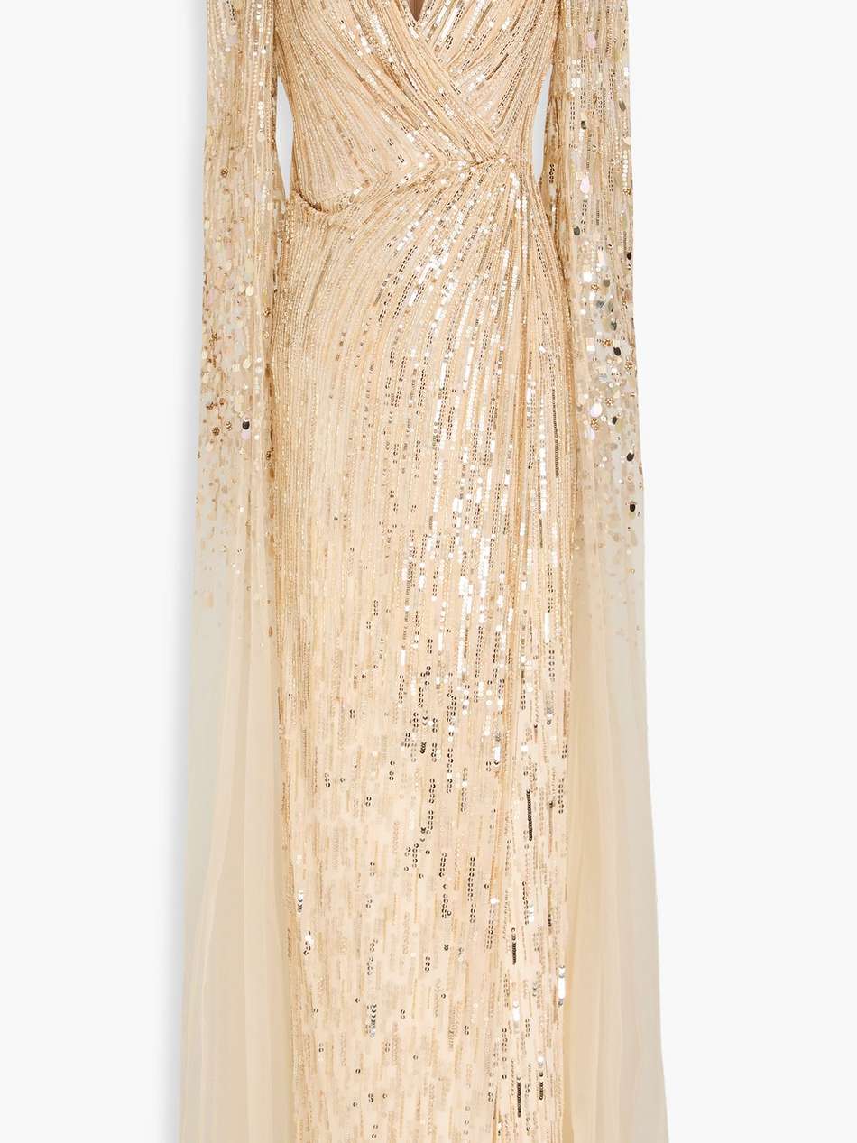 wrap-effect embellished tulle gown