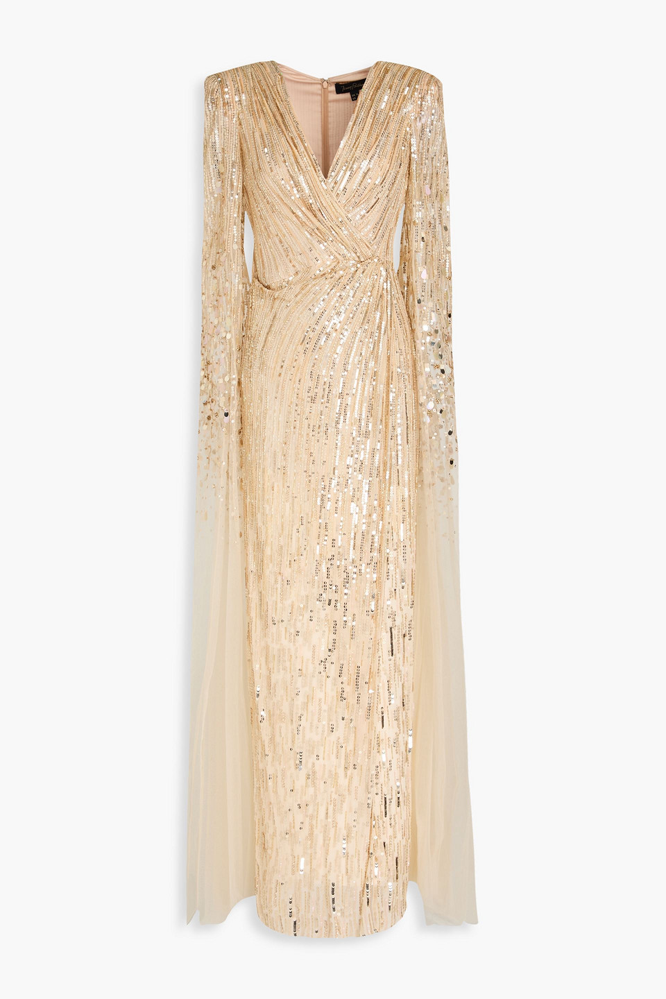 Jenny Packham Wrap-effect Embellished Tulle Gown In Gold