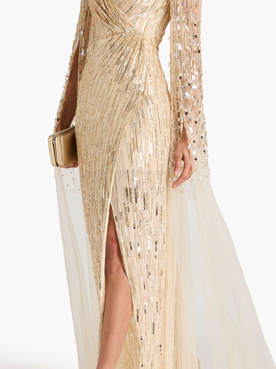 wrap-effect embellished tulle gown