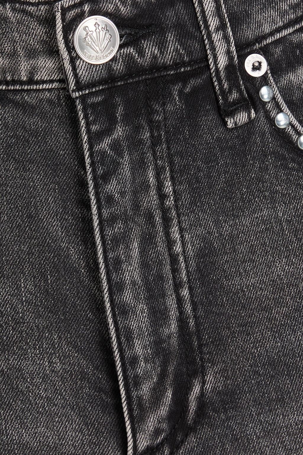 RAG & BONE جينز "رين" قصير بأرجل ضيّقة مرتفع الخصر ومزخرف بأزرار معدنية