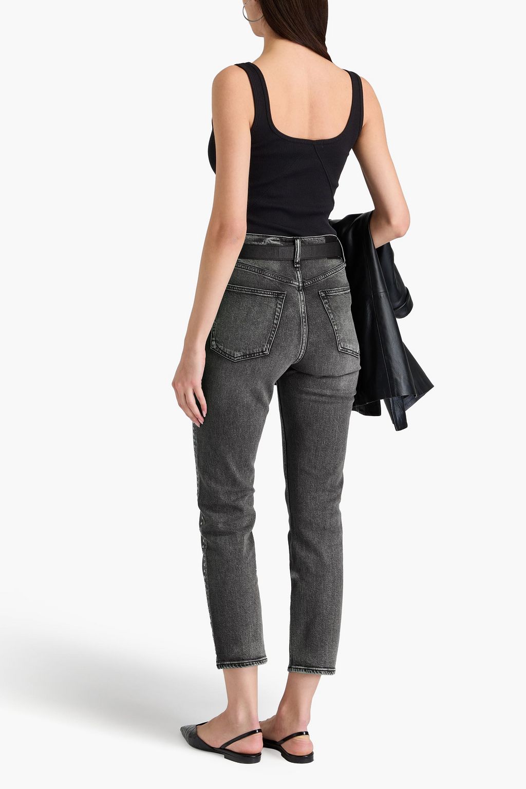 RAG & BONE جينز "رين" قصير بأرجل ضيّقة مرتفع الخصر ومزخرف بأزرار معدنية