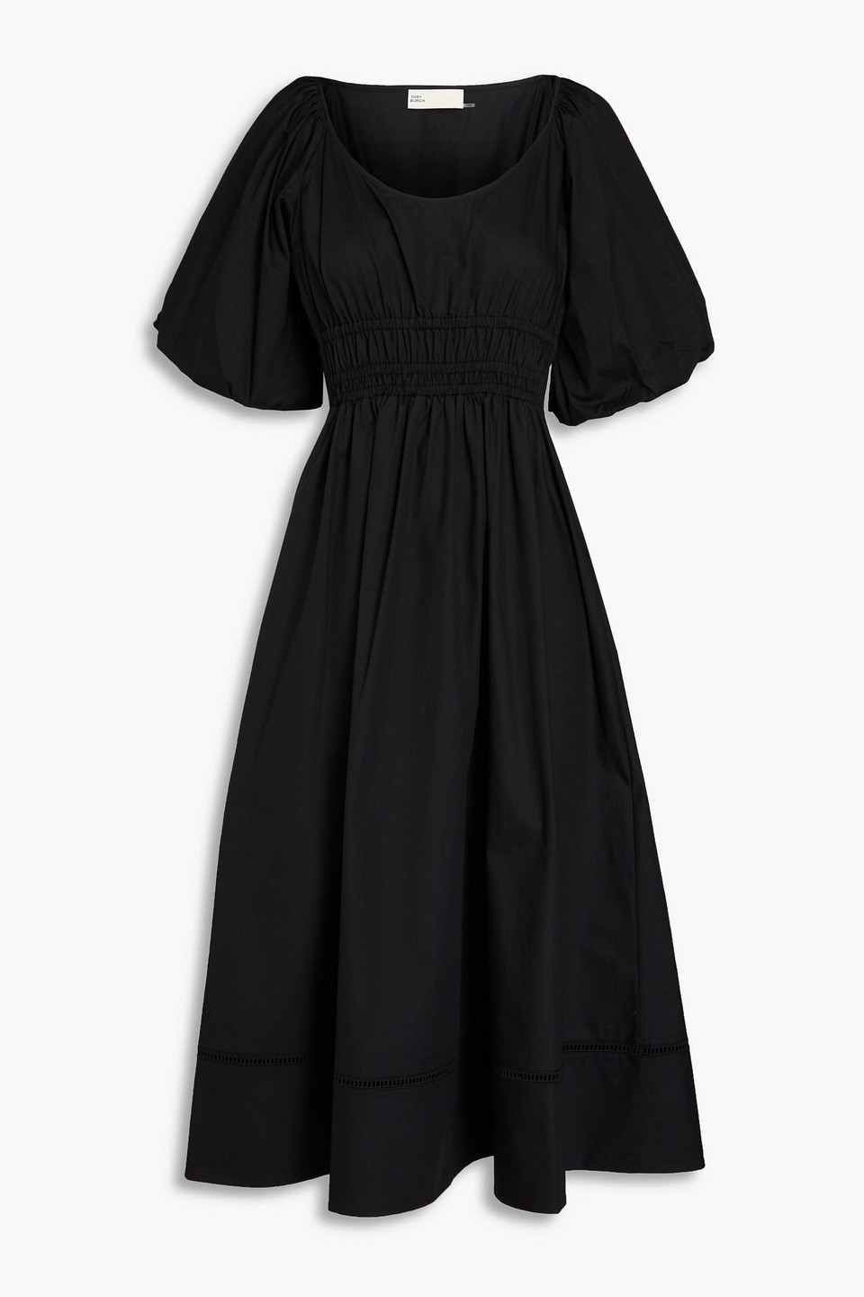 Tory Burch Shirred Cotton-poplin Midi Dress In Black