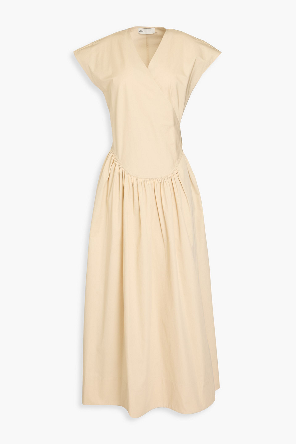 Tory Burch Gathered Cotton-poplin Maxi Wrap Dress In Neutral